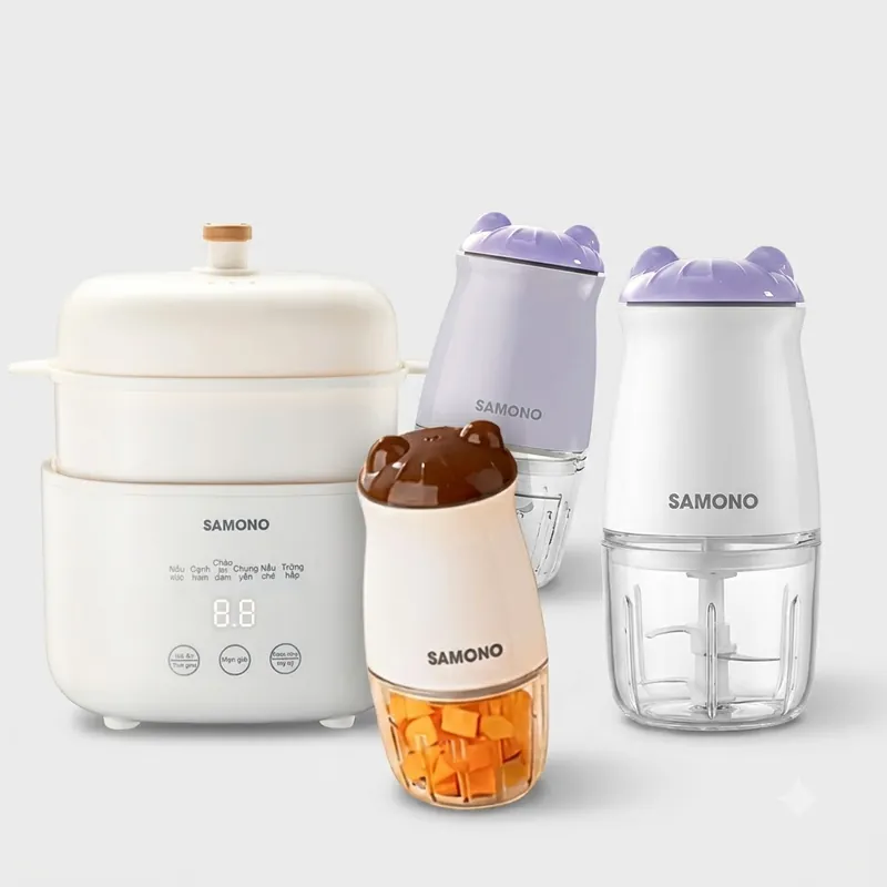 (BH 1 năm) Combo nồi nấu chậm Samono SW-SC10 và máy xay mini ăn dặm cho bé SW-MC200/MC200S