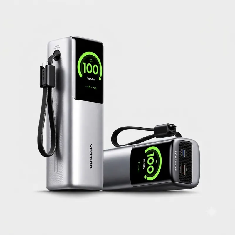 Pin Sạc Dự Phòng 165W 20000mAh Vention Sạc Được Laptop MatBook, Dây Type-C Tích Hợp, Màn Hình AI, 2 Cổng USB-A/C