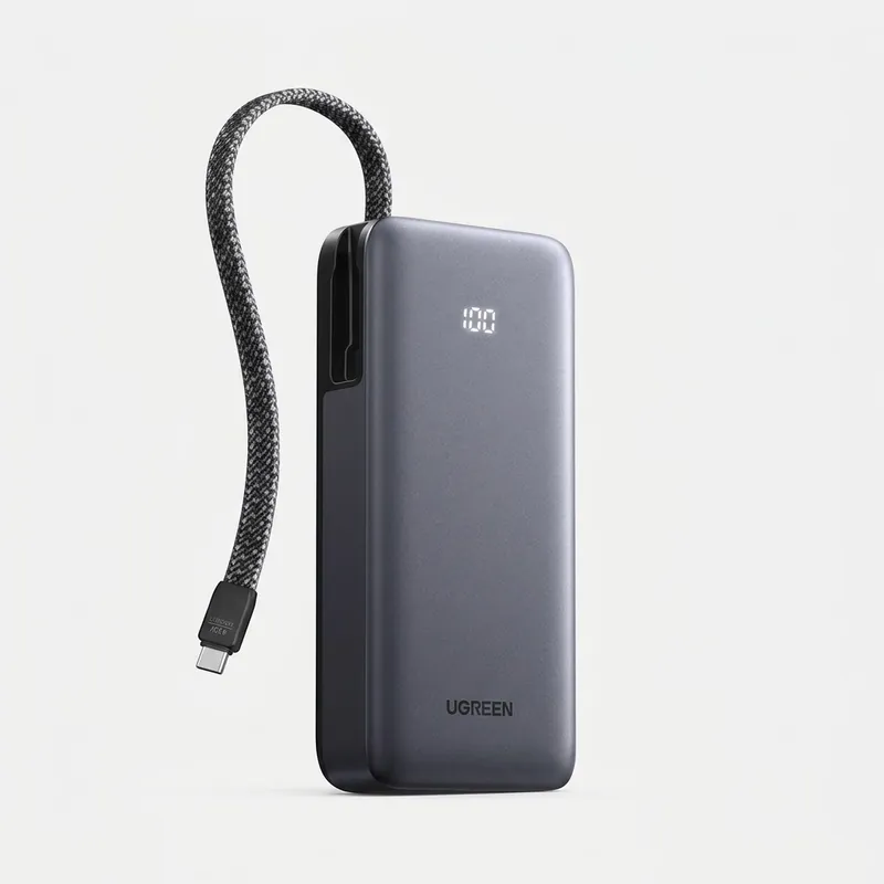 Sạc dự phòng UGREEN 45W, Bộ sạc di động 20.000mAh tích hợp cáp USB C, Pin sạc nhanh Powerbank